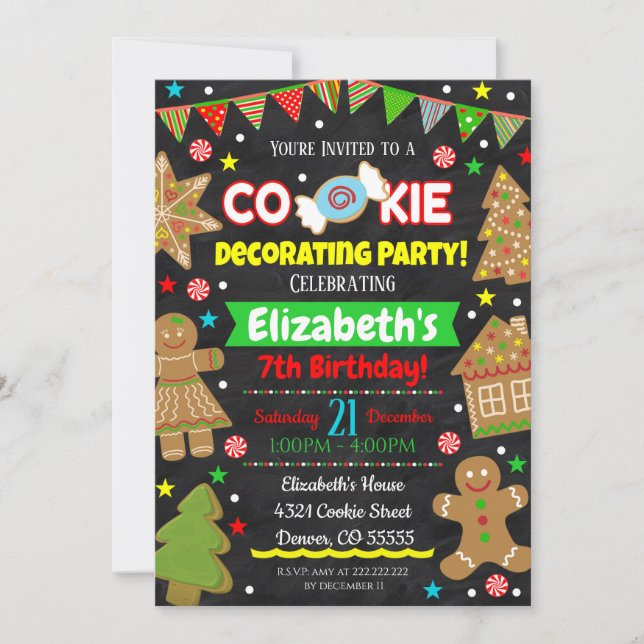 Navidades Cookie Decorando Invitación de fiesta (Anverso)