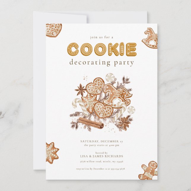 Navidades Cookie Decorando Invitación de fiesta (Anverso)