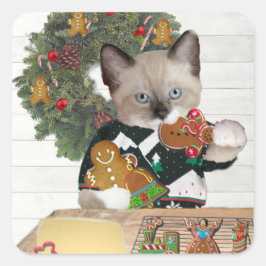 Navidades Cookie Kitten Square Pegatina
