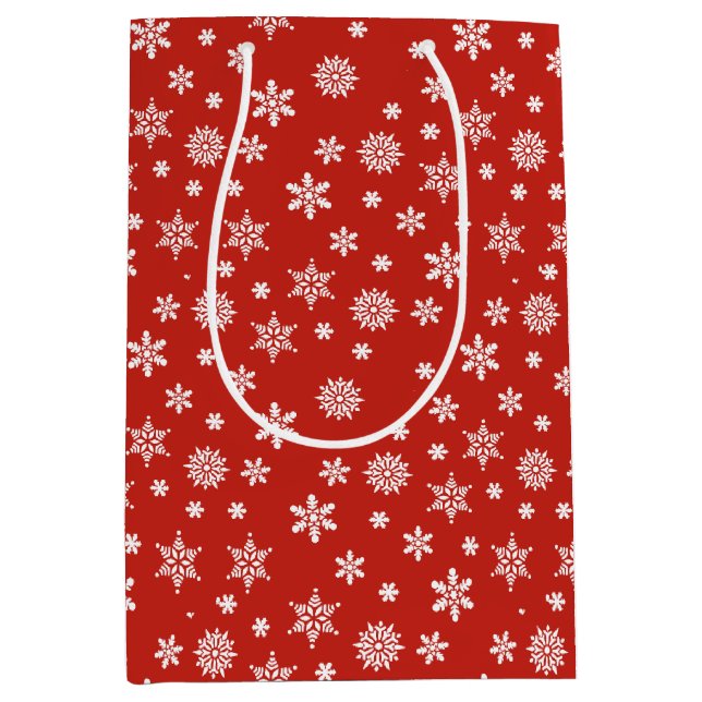 Navidades copos de nieve bolsa de regalo roja y bl (Anverso)