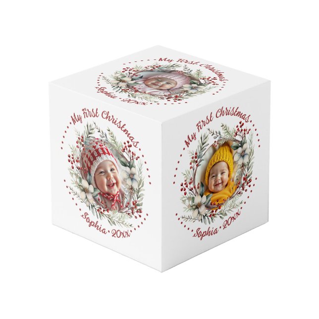 Navidades corean con flores bayas cubo de fotos (Angulo Anverso)