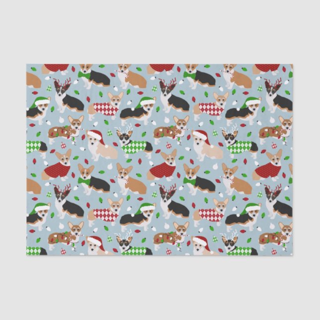 Navidades Corgi Perros Papel de tejidos (Anverso)
