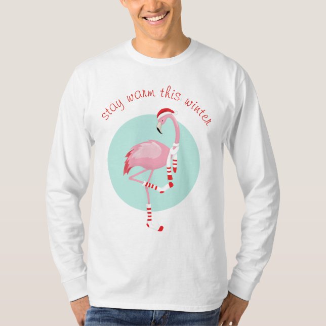 Navidades cortan camiseta de flamenco rosa (Anverso)