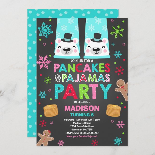 Navidades Crepes Y Oso De Invitación Pajamas (Anverso / Reverso)