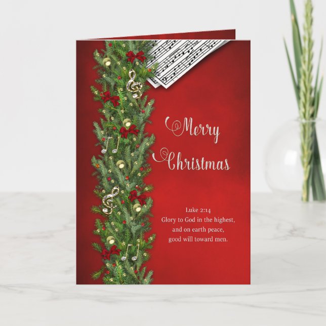 Navidades cristianos, notas musicales, rojo, rama  (Anverso)