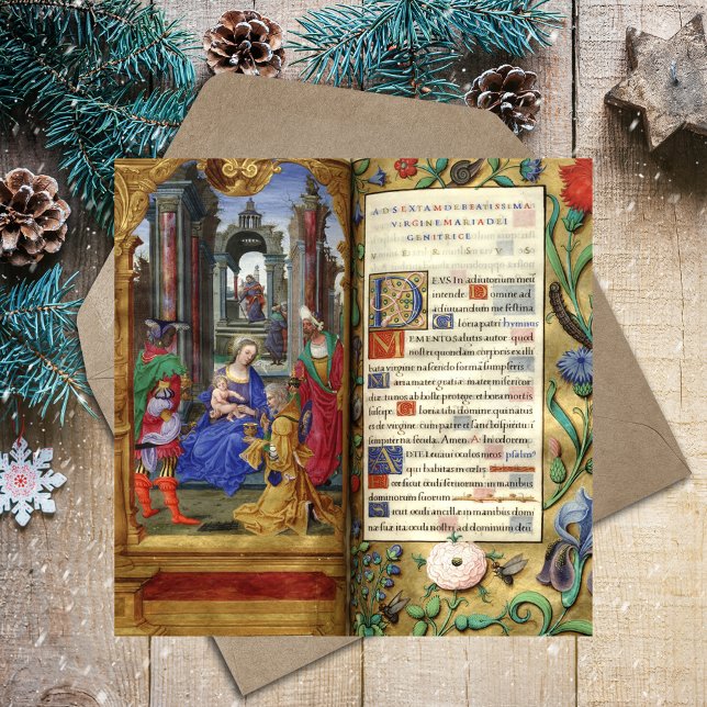Navidades cristianos religiosos Natividad Renacimi (Christmas Nativity Scene Renaissance Old Book Catholic Christian Card)