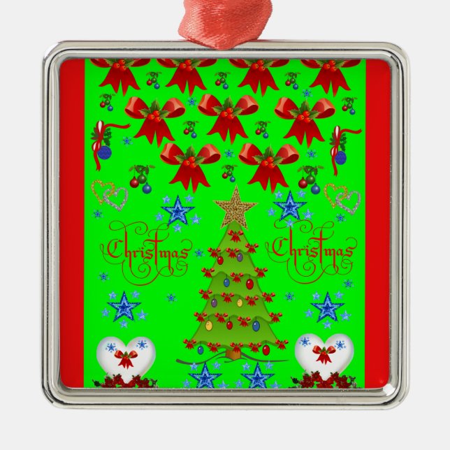 Navidades cuadrado premium ornamento verde, rojo f (Frente)