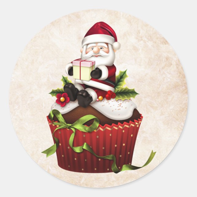 Navidades Cupcake Santa Pegatina (Anverso)