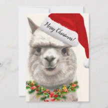 Navidades Cute Alpaca Santa Hat Tarjeta Arte Origi
