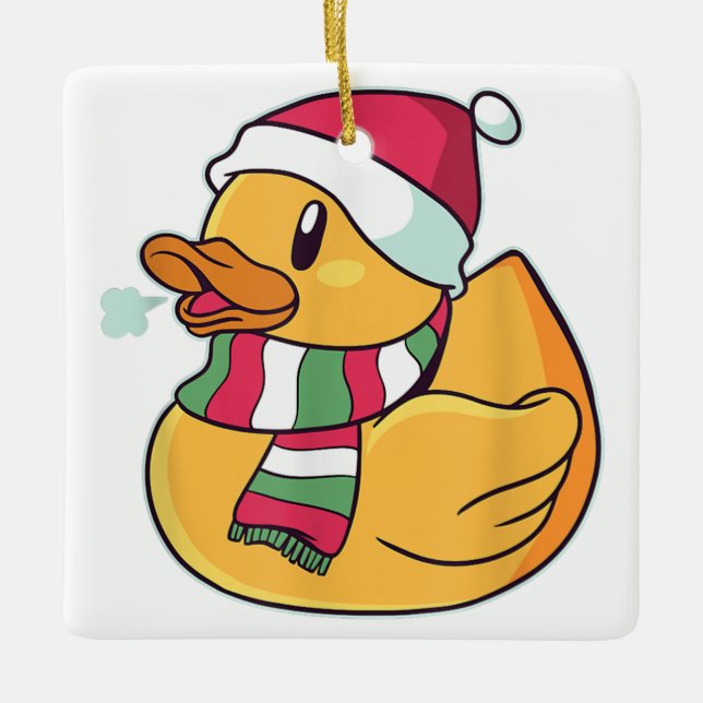 Navidades Cute Duck Ornamento cerámico (Anverso)