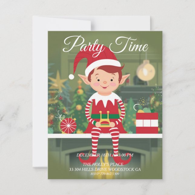 Navidades Cutos Elf En Invitación A Shelf (Anverso)