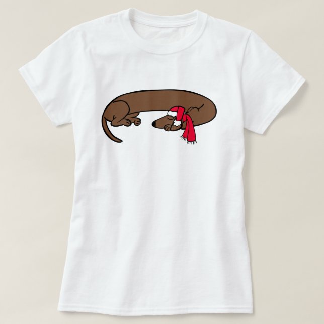 Navidades Dachshund durmiendo camiseta (Diseño del anverso)
