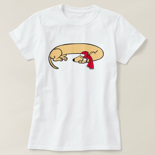 Navidades Dachshund durmiendo camiseta (Diseño del anverso)