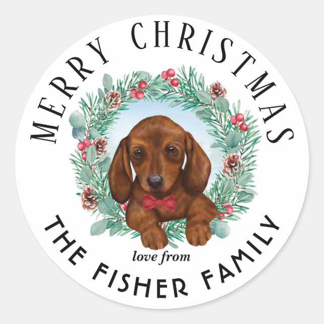 Navidades Dachshund Perro merry y Pegatina brillan (Anverso)