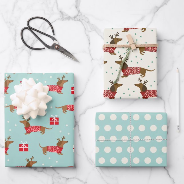Navidades Dachshunds Envoltura de papel conjunto d (Anverso)
