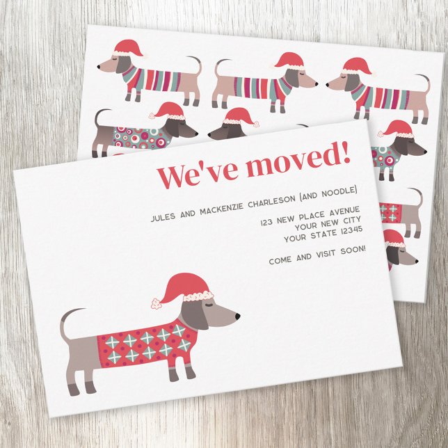 Navidades Dachsund Perro Invitación móvil (Fun Dachshund Wiener Sausage Dog holiday moving announcement change of address with custom text)