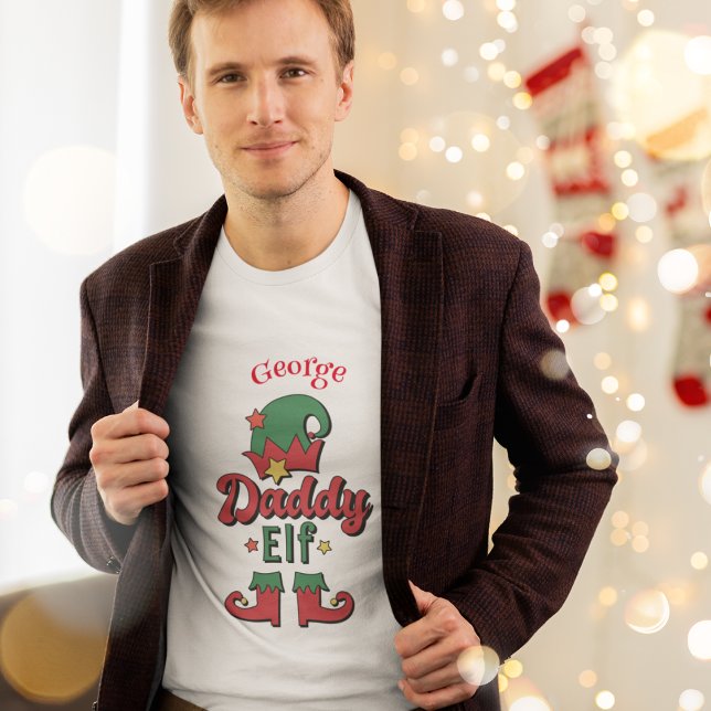 Navidades Daddy Elf personalizó camisetas de hombr (Christmas Daddy Elf customized men's t-shirt)