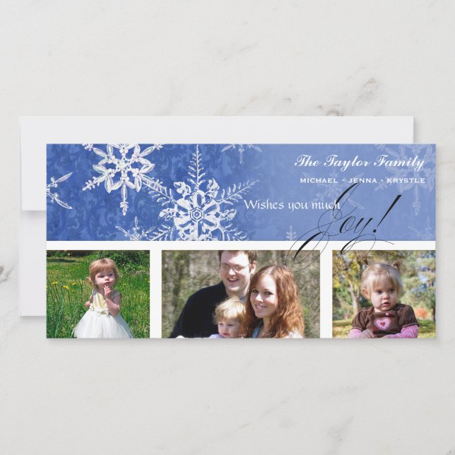 Navidades Damask Snowflake - Tarjeta azul real (Anverso)