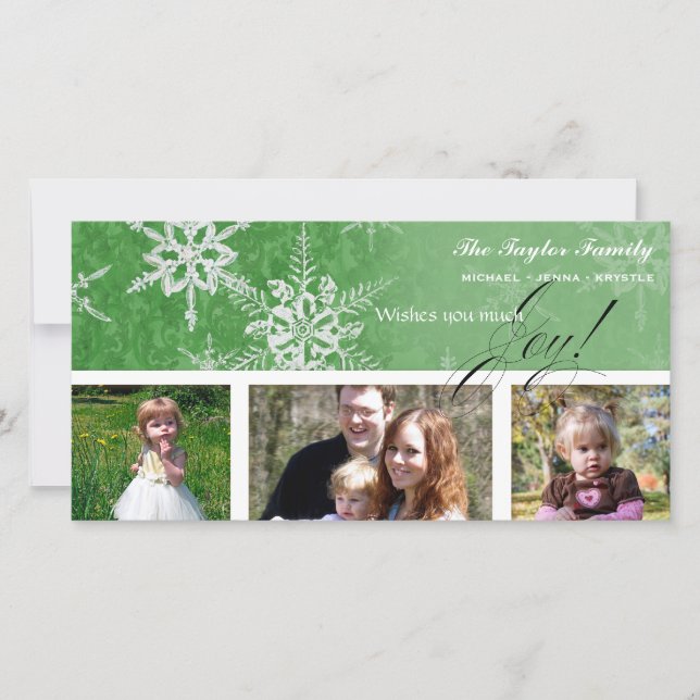 Navidades Damask Snowflake - Tarjeta verde brillan (Anverso)