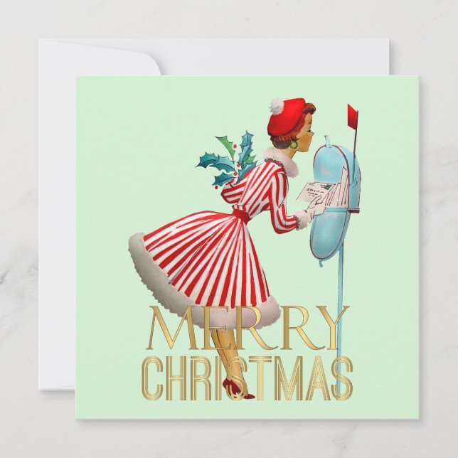 navidades de 1950 Vintage Lady Merry Christmas (Anverso)