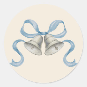 Navidades de acuarela Bells y Bow Pegatina - Azul