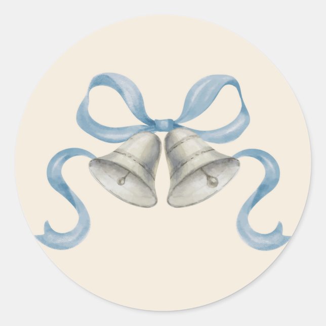 Navidades de acuarela Bells y Bow Pegatina - Azul (Anverso)