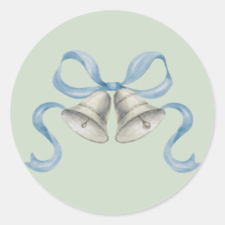 Navidades de acuarela Bells y Bow Pegatina - Azul