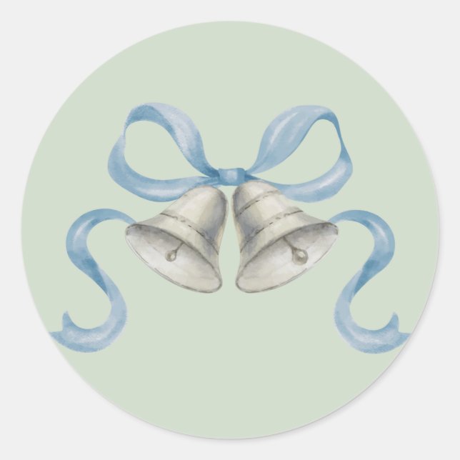 Navidades de acuarela Bells y Bow Pegatina - Azul (Anverso)