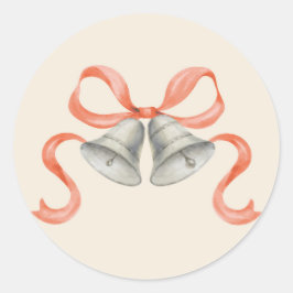 Navidades de acuarela Bells y Bow Pegatina - Rojo