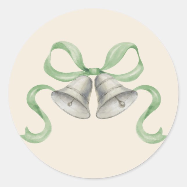 Navidades de acuarela Bells y Bow Pegatina - Verde (Anverso)