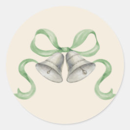 Navidades de acuarela Bells y Bow Pegatina - Verde