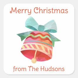 Navidades de acuarela Bow Bell Gift Pegatinas