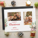 Navidades de acuarela moderna Botánica de dos foto<br><div class="desc">Moderna y limpia plantilla de dos fotos con Navidades de acuarela botánicos y sutiles chispas de oro.</div>