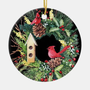 Navidades de acuarela ornamento de cerámica Wreath