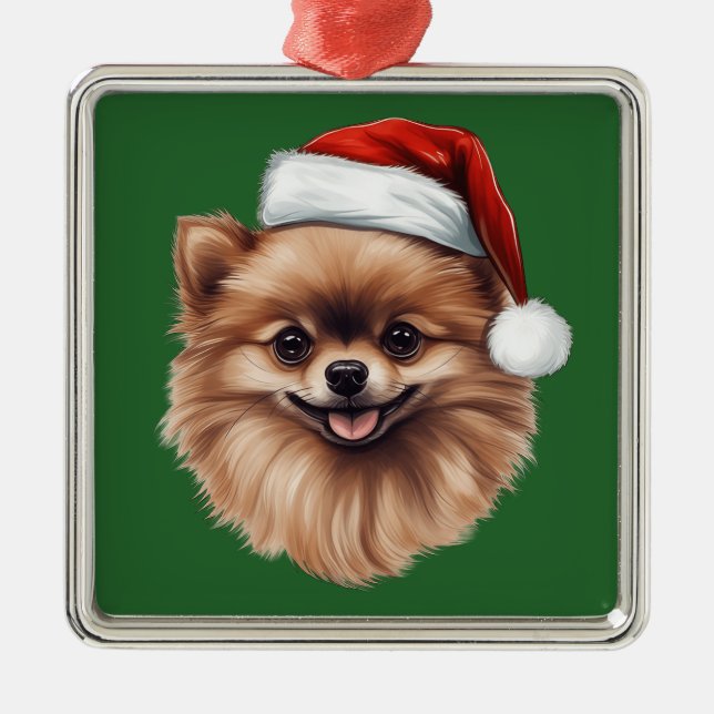 Navidades de acuarela Ornamento Pomeraniano (Frente)