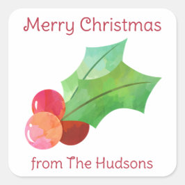 Navidades de acuarela Pegatinas de regalo de Holly