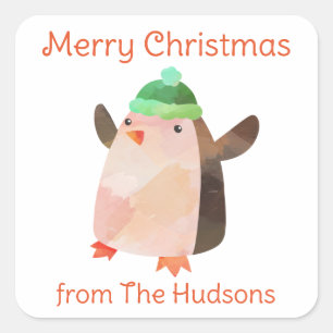 Navidades de acuarela Pegatinas de regalo de pingü
