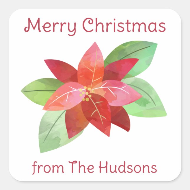 Navidades de acuarela Pegatinas de regalo de Poins (Anverso)