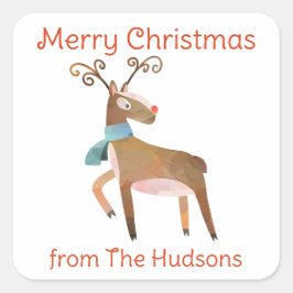 Navidades de acuarela Pegatinas de regalo de renos