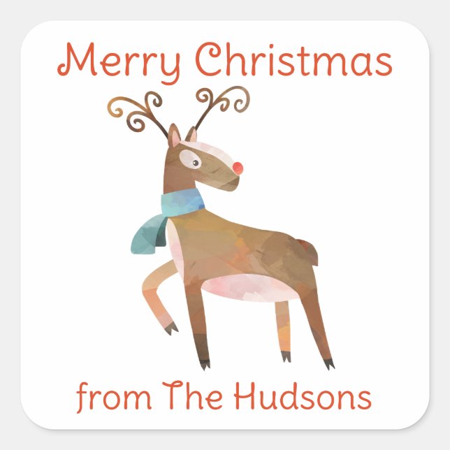 Navidades de acuarela Pegatinas de regalo de renos (Anverso)