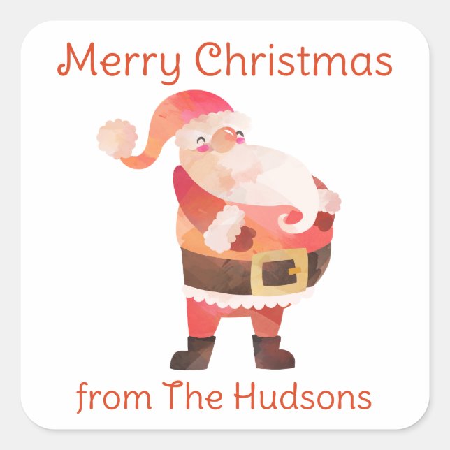 Navidades de acuarela Pegatinas de Santa Gift (Anverso)