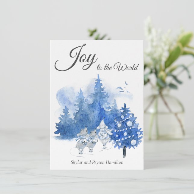 Navidades de acuarela Ratón de canto Elegante Azul (Anverso de pie)