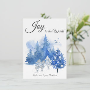 Navidades de acuarela Ratón de canto Elegante Azul