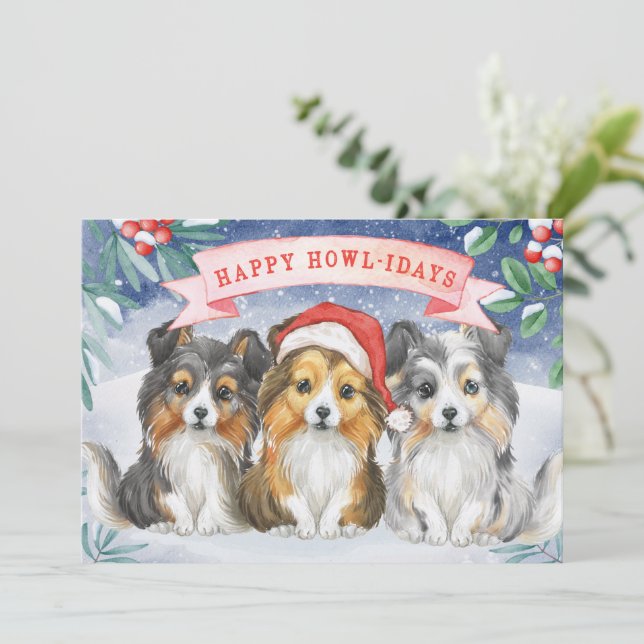 Navidades de acuarela Sheltie Tarjeta de cumpleaño (Anverso de pie)