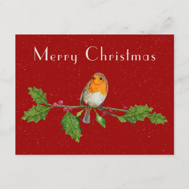 Navidades de acuarela Tarjeta de saludo Robin (Anverso)