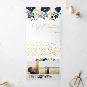 Navidades de Alegría Azul y Oro Profundo Tarjeta d