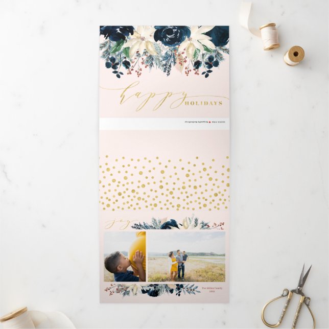 Navidades de Alegría Azul y Oro Profundo Tarjeta d (Exterior)