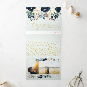 Navidades de Alegría Azul y Oro Profundo Tarjeta d