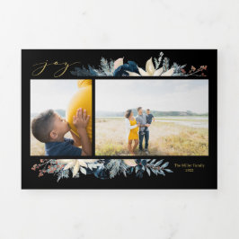 Navidades de Alegría Azul y Oro Profundo Tarjeta d