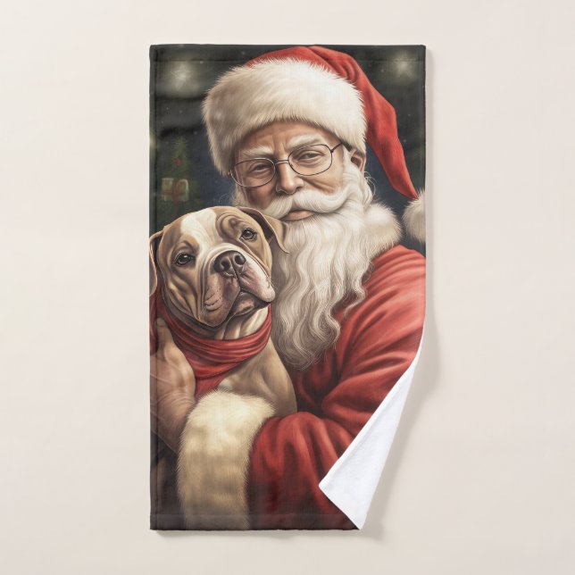 Navidades de American Staffordshire con Santa Clau (Toalla de mano)